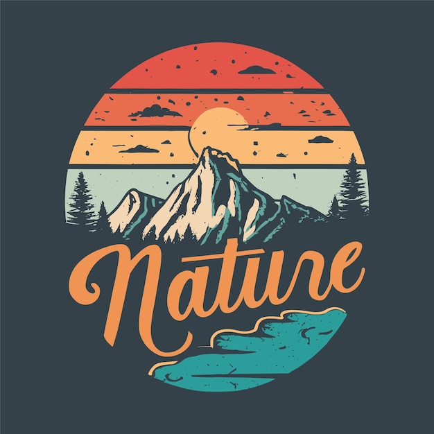 Free vector nature mountain lettering tshirt design