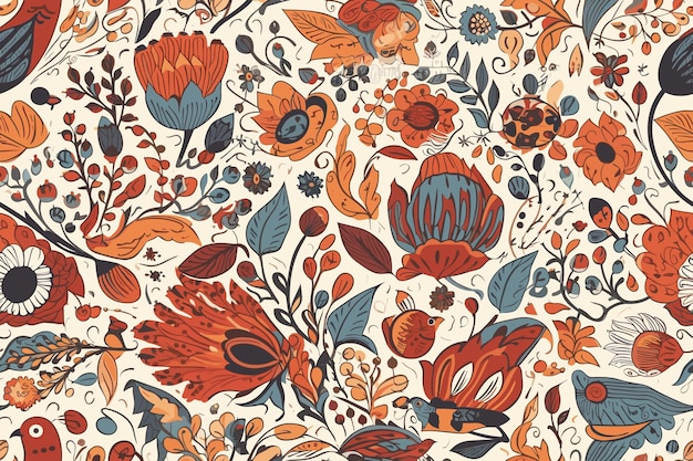 Free vector pretty pattern with red and blue flowers in flat design