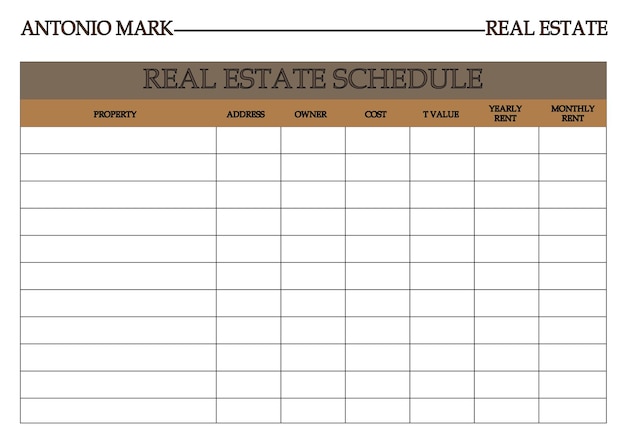 Free vector  real estate schedule template