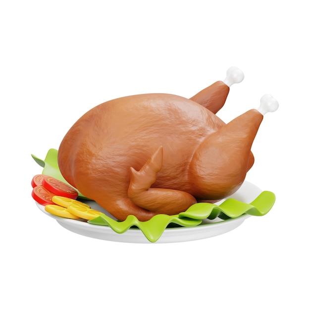 Vector free vector realistic illustration of roasted turkey or grilled chicken with vegetables