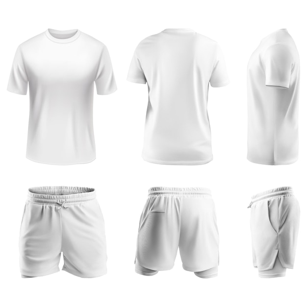 Free vector realistic set of white tshirts with short sleeves and shorts sportswear sport uniform