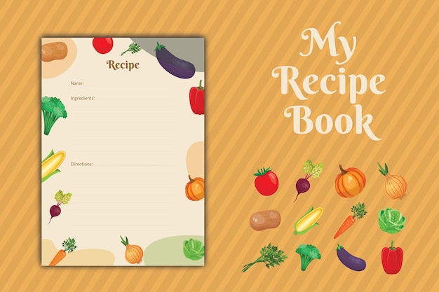 Free vector recipe book and kitchenware Free vector watercolor recipe book template