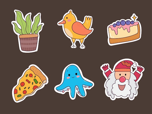 Free vector set of cartoon kawaii sticker doodle