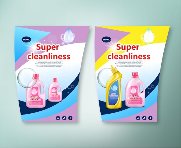 Free vector set plastic bottles for cleaning products