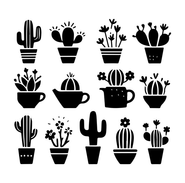 Vector free vector silhouettes of cactus set