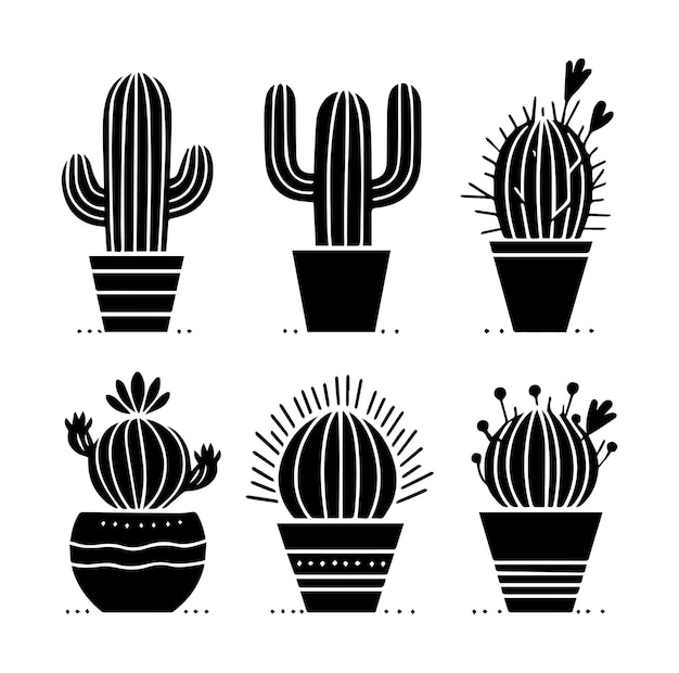 Vector free vector silhouettes of cactus set