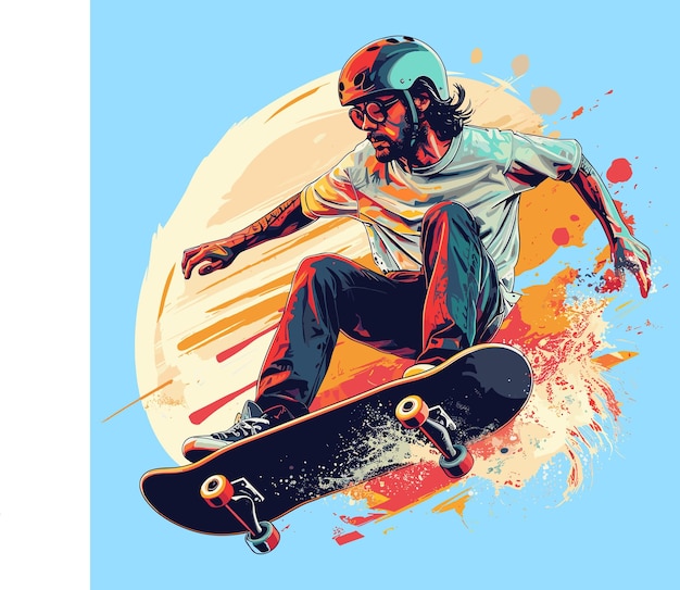 Free Vector skateboard vector with a men illustration skateboard t shirt design