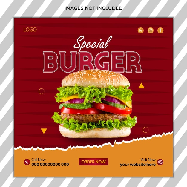 Free vector social media post burger promotion