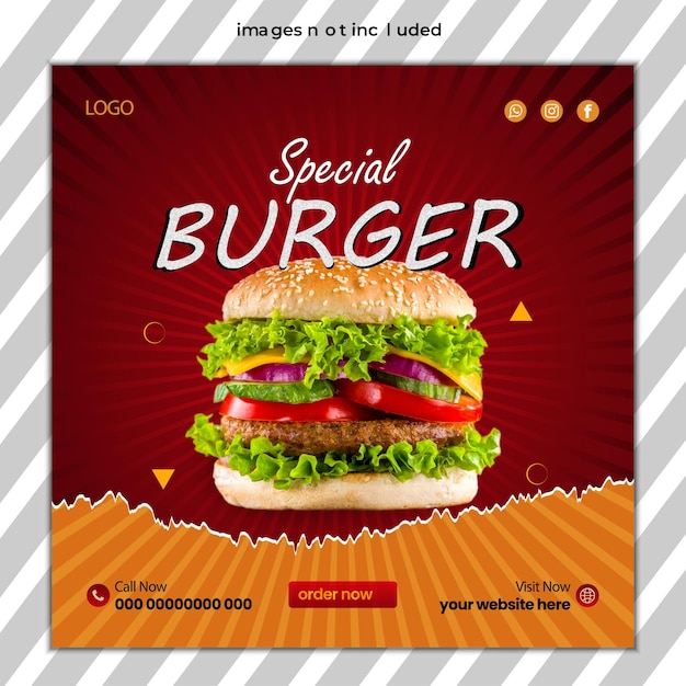 Free vector social media post burger promotion