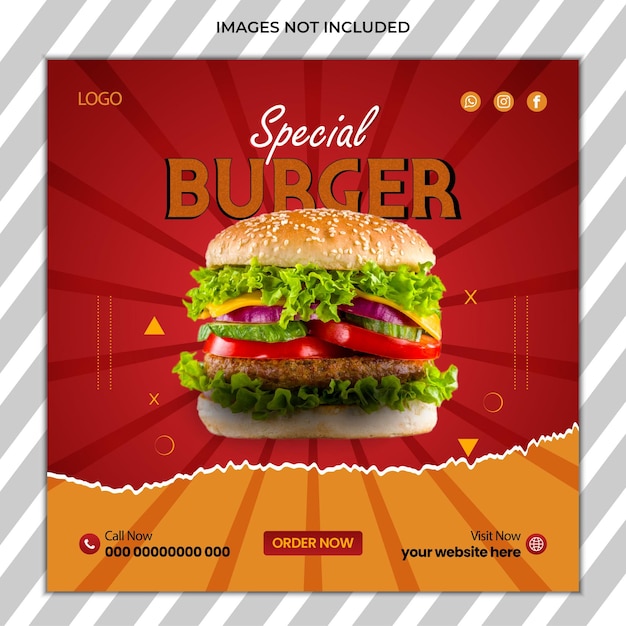 Free vector social media post burger promotion