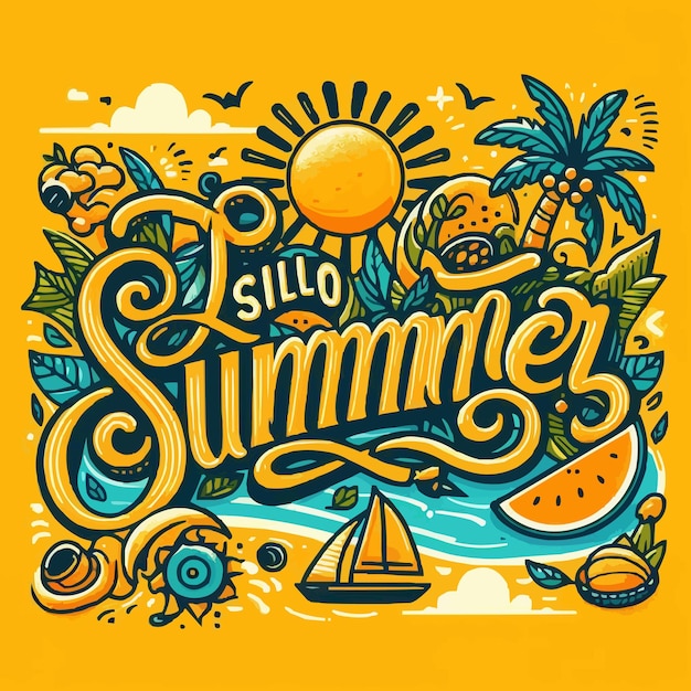 free vector Summer lettering with yellow background