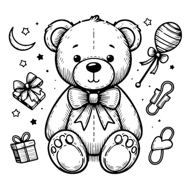 Vector free vector teddy bear outline drawing