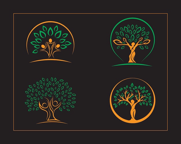 Free Vector tree logo design with human tree logo concept premium vector file