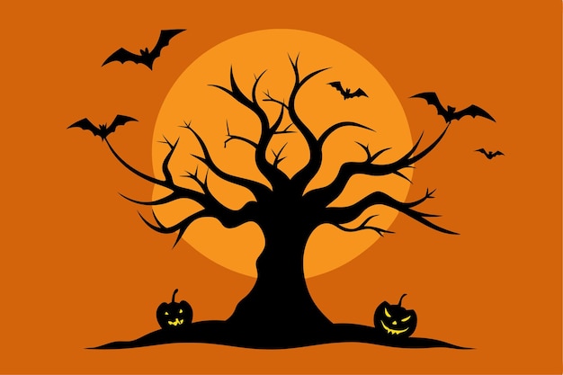 Vector free vector a tree with bats and pumpkins