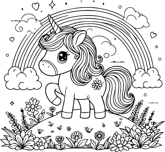 Vector free vector unicorn outline drawing