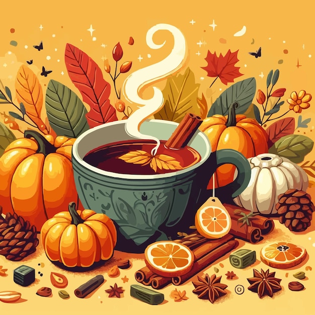 free vector Vector illustration of autumn cup of tea