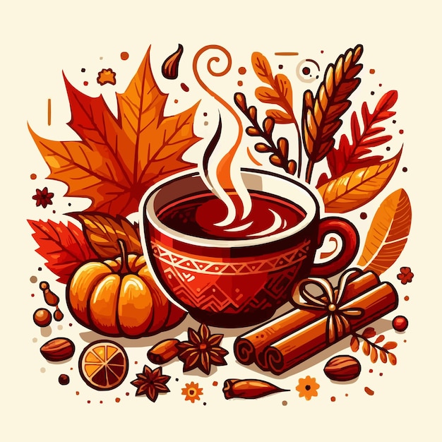 free vector Vector illustration of autumn cup of tea