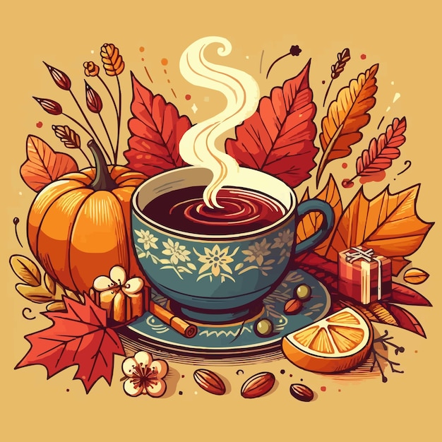 free vector Vector illustration of autumn cup of tea