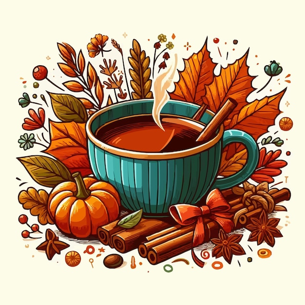 free vector Vector illustration of autumn cup of tea