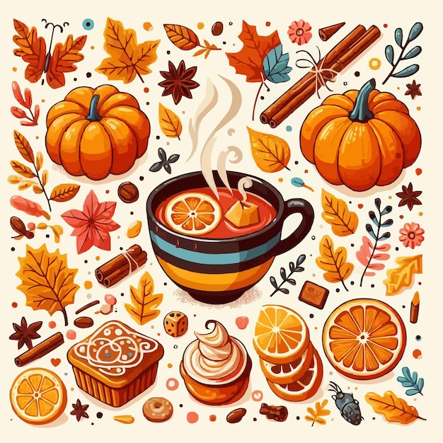 free vector Vector illustration of autumn cup of tea