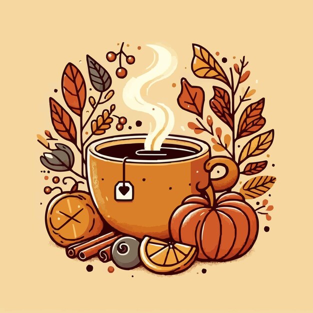 free vector Vector illustration of autumn cup of tea