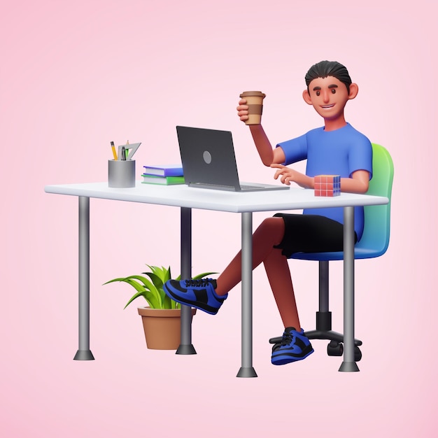 Free vector vector illustration of a teenager sitting at laptop