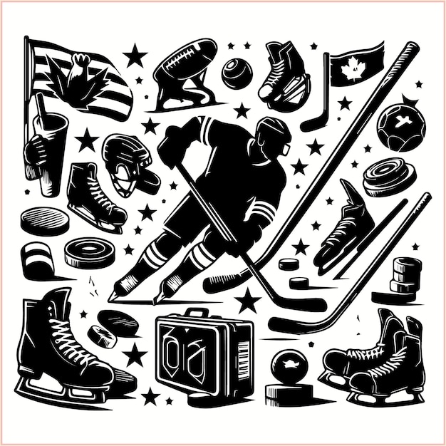 Vector free vector vintage hockey elements set