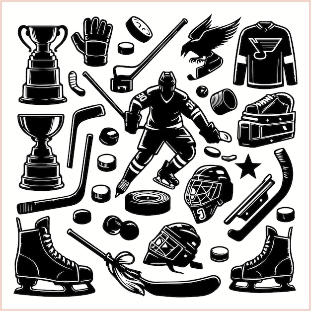 Vector free vector vintage hockey elements set