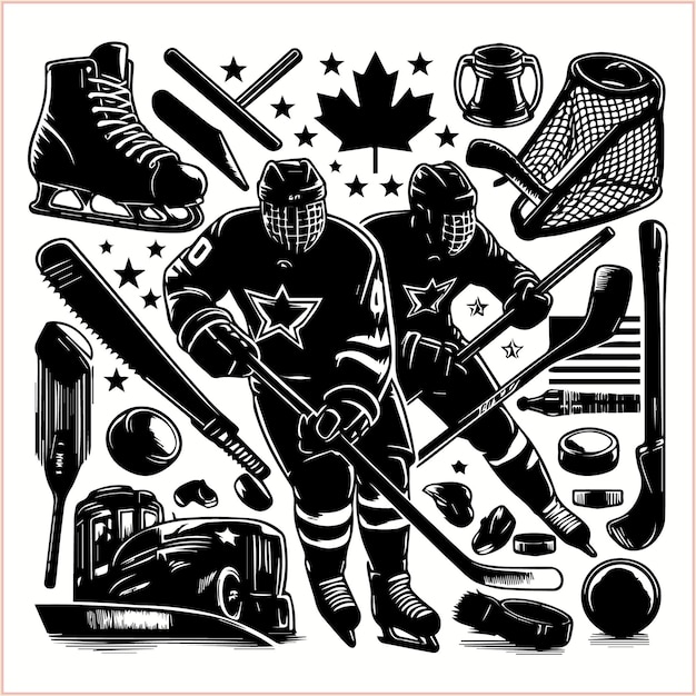 Vector free vector vintage hockey elements set