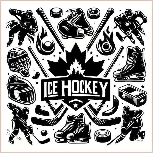 Vector free vector vintage hockey elements set