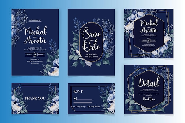 Free vector watercolor eucalyptus wedding invitation card set