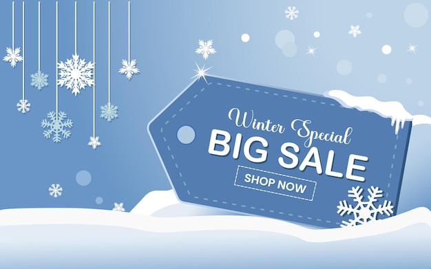 Free vector winter special big sale banner design with snowflake background