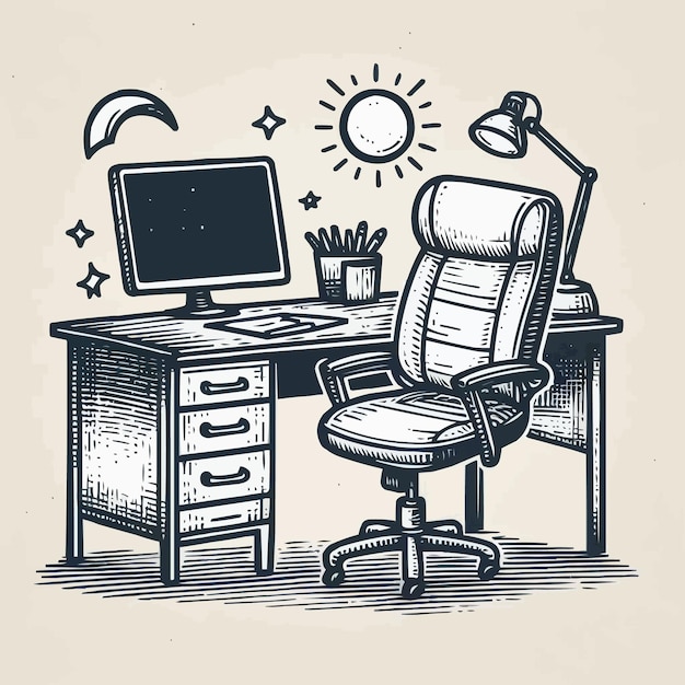 Free Vector Work desk hand drawn outline doodle icon office desk with chair vector sketch illustrat