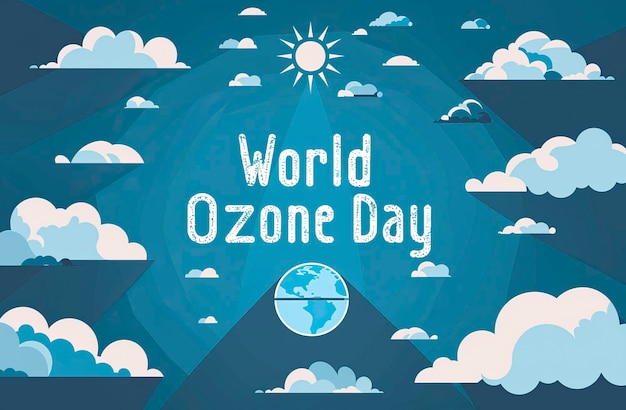 Vector free vector of world ozone day banner design with elements such as globe leave sun and cloud