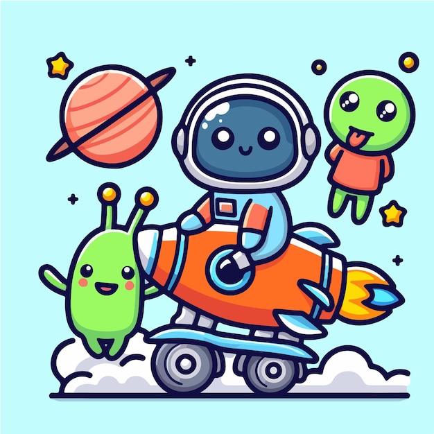 Free VectorCartoon Astronaut and Alien Riding Roller Coaster icon illustration