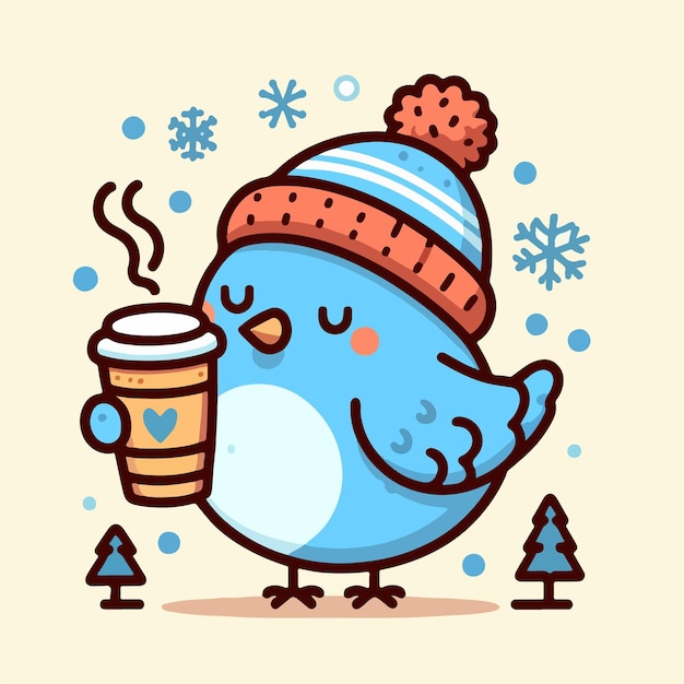 Free VectorCute Bird Enjoying Coffee Cartoon Vector icon illustration