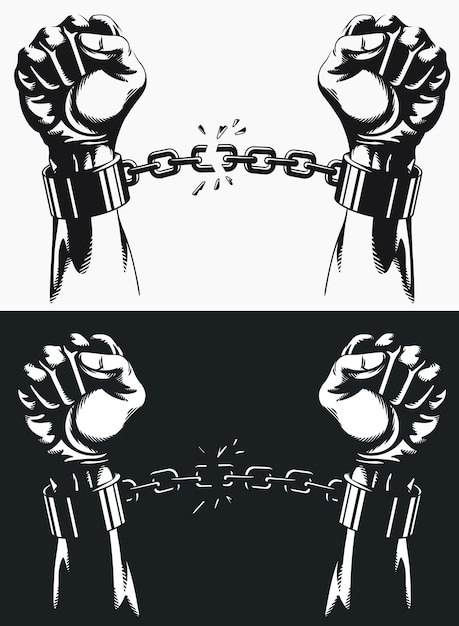 Freedom hand breaking from handcuff chains.