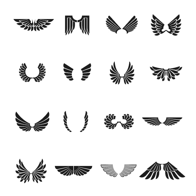 Freedom Wings emblems set. Heraldic Coat of Arms decorative logos isolated vector illustrations collection.