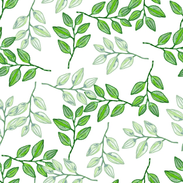 Freehand branches with leaves seamless pattern Hand drawn organic background Decorative forest leaf endless wallpaper