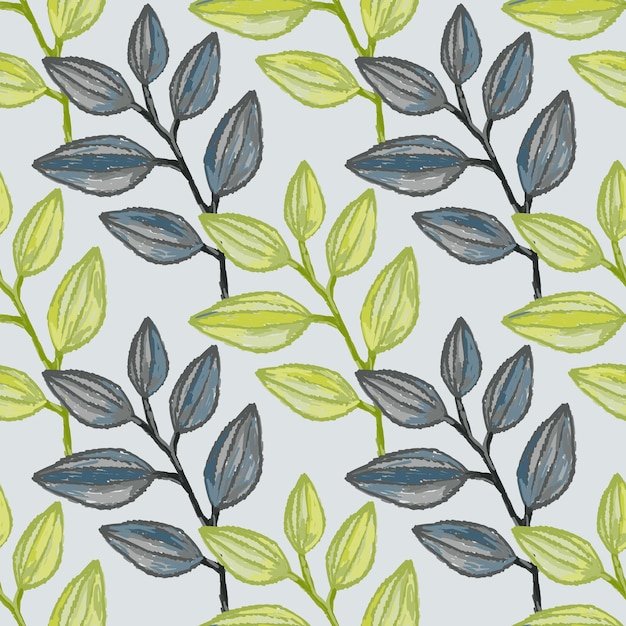 Freehand branches with leaves seamless pattern Hand drawn organic background Decorative forest leaf endless wallpaper