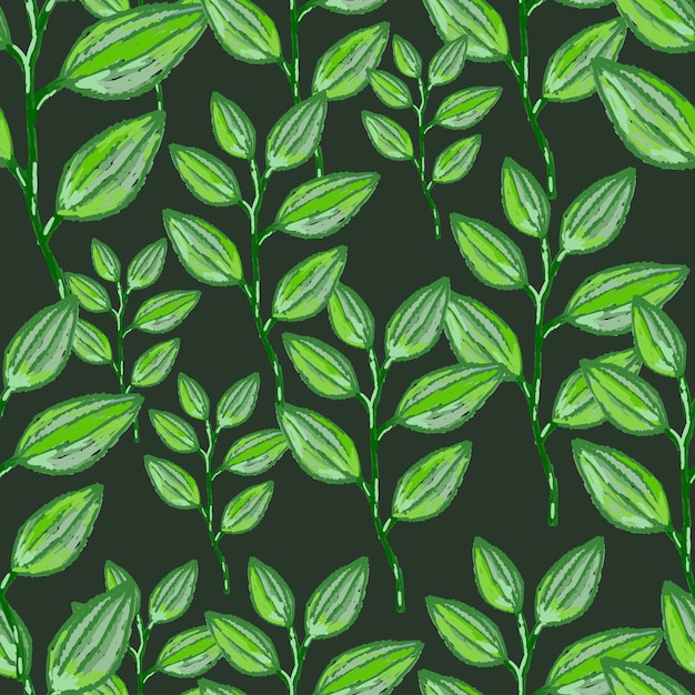 Freehand branches with leaves seamless pattern Hand drawn organic background Decorative forest leaf endless wallpaper