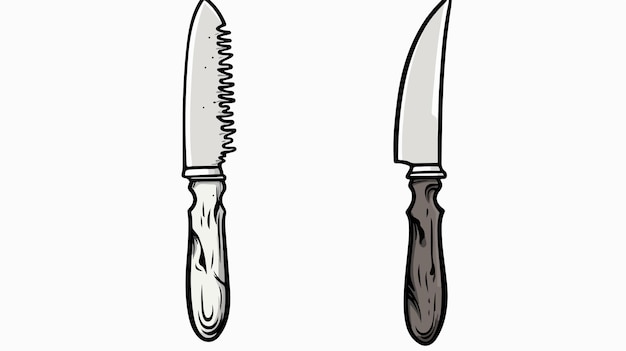 Vector freehand drawn black and white cartoon knife and fork