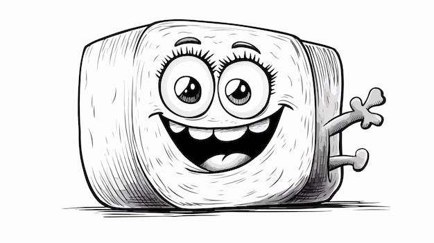 Vector freehand drawn black and white cartoon toilet paper