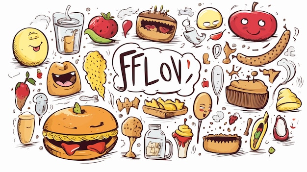 Vector freehand drawn speech bubble cartoon i love food