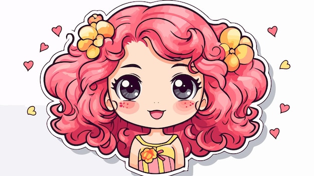 Freehand Drawn Sticker Cartoon of Cute Kawaii Girl