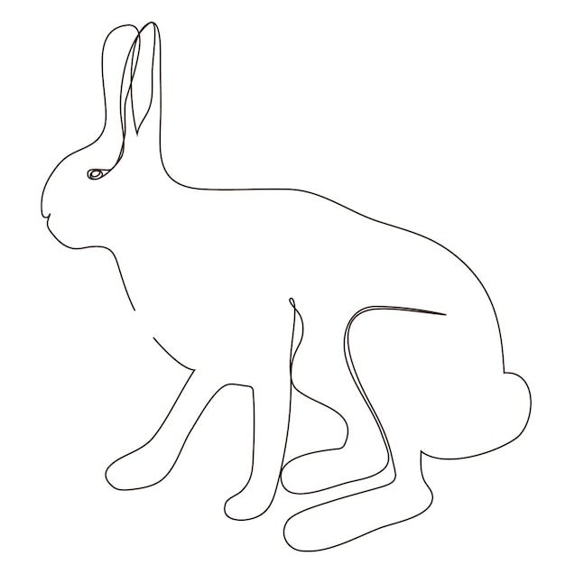 Freehand sketch outline of the silhouette of an animal hare rabbit Continuous one line drawing