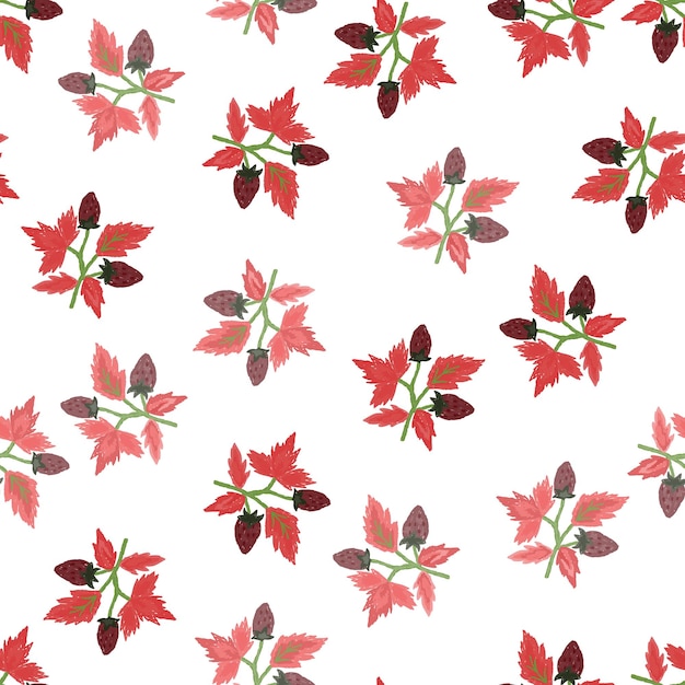 Freehand wild strawberry branch seamless pattern Hand drawn wild berries floral wallpaper Strawberry plant endless backdrop