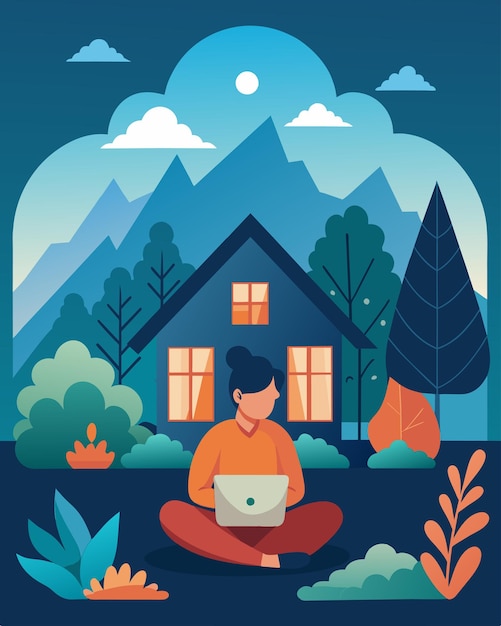 Vector the freelancer is inspired by the tranquil setting of the cottage allowing their creativity to flow