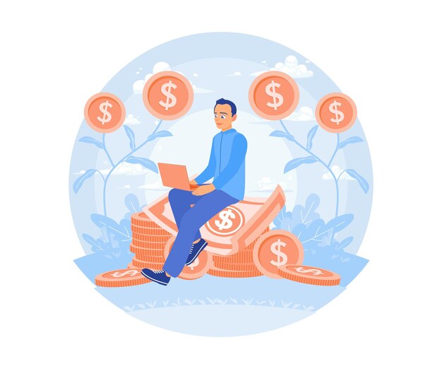 Vector freelancers work from anywhere earn money online earn money concept flat vector illustration