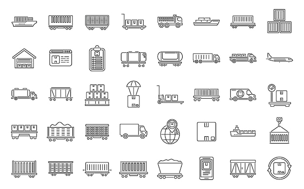 Freight traffic icons set outline vector Cargo goods Future global